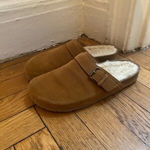 Cozy Tan Suede Slip-On Clogs